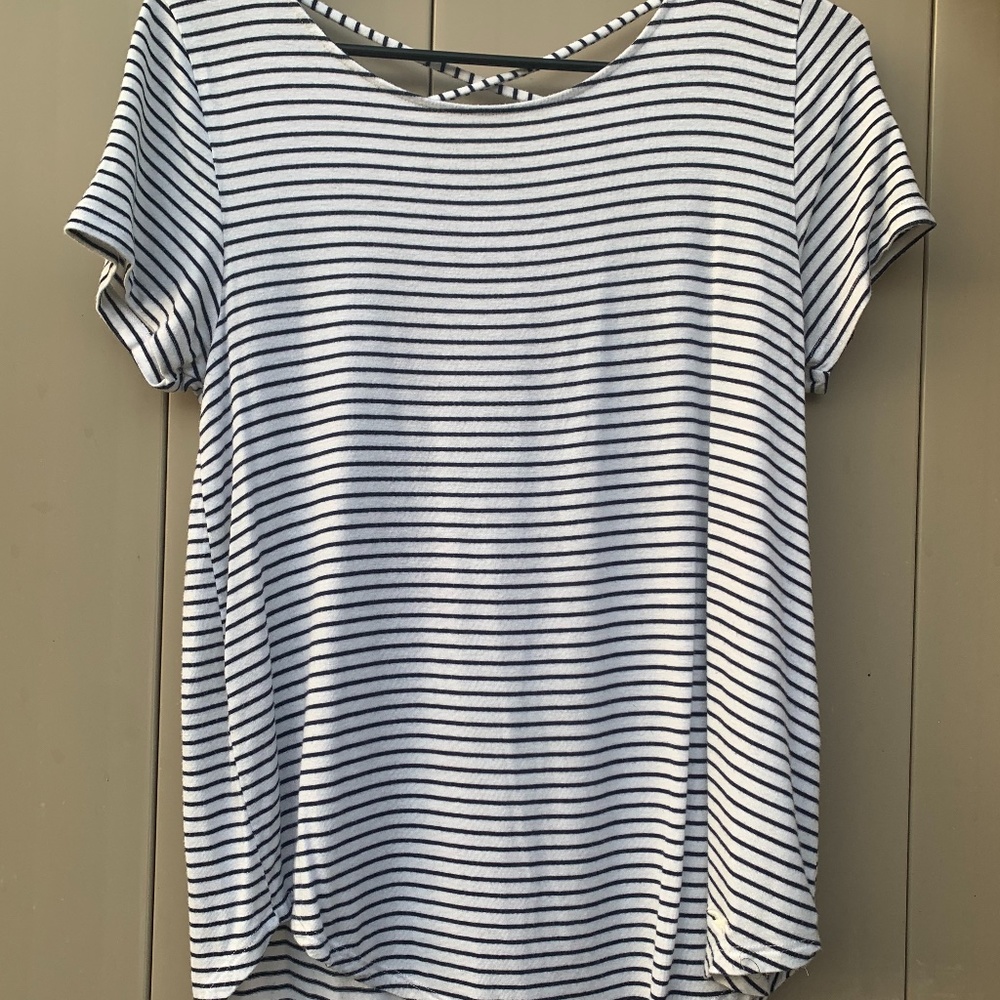 White and Black striped tee. Hollister